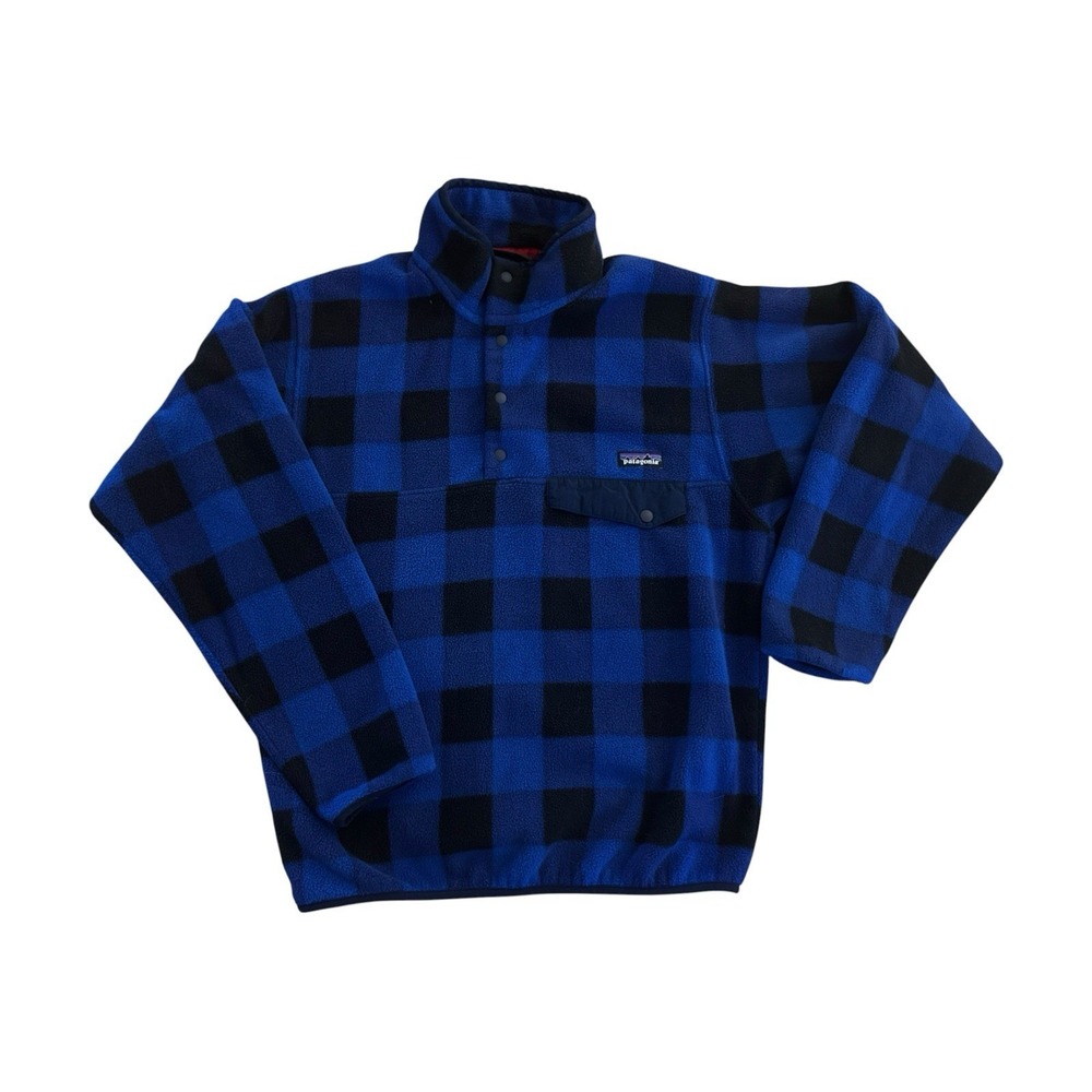 Patagonia Synchilla Snap-T Fleece Pullover Men's Small Blue Black Buffalo Plaid